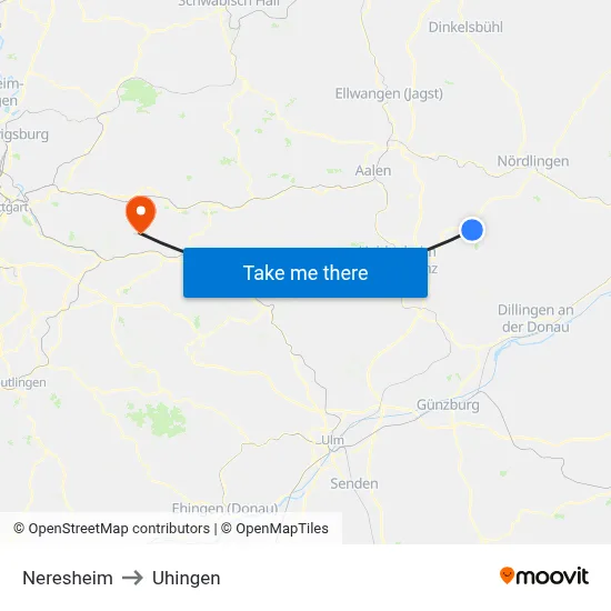 Neresheim to Uhingen map