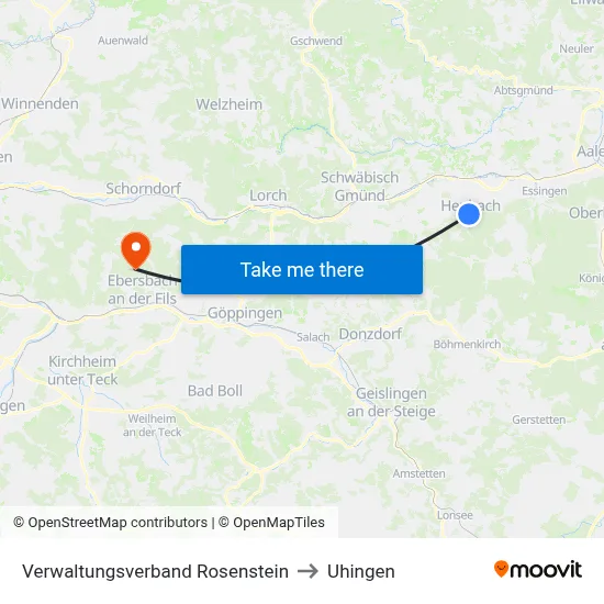 Verwaltungsverband Rosenstein to Uhingen map