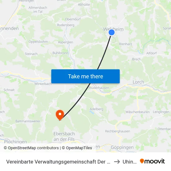 Vereinbarte Verwaltungsgemeinschaft Der Stadt Welzheim to Uhingen map