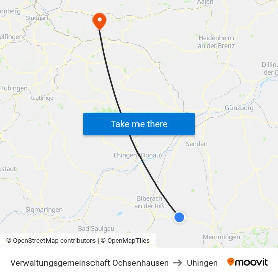 Verwaltungsgemeinschaft Ochsenhausen to Uhingen map