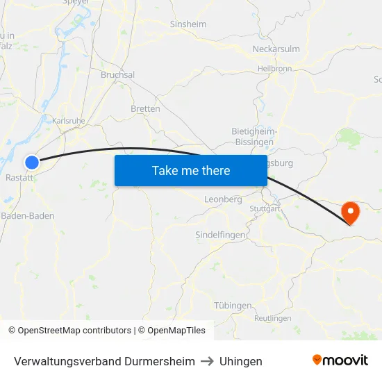 Verwaltungsverband Durmersheim to Uhingen map
