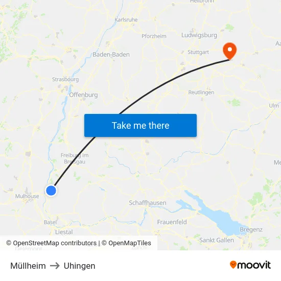 Müllheim to Uhingen map