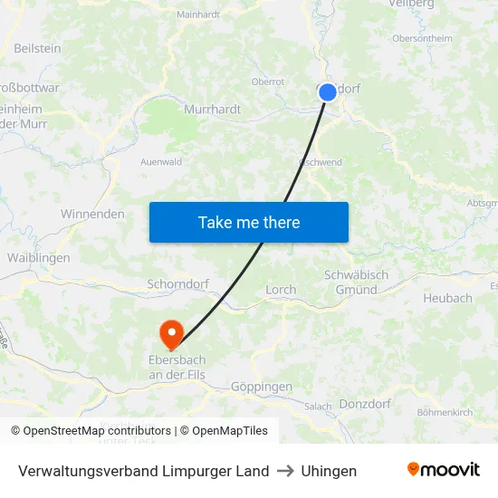 Verwaltungsverband Limpurger Land to Uhingen map