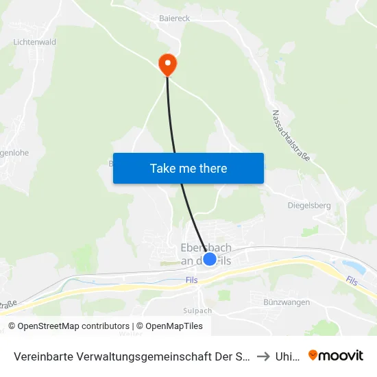 Vereinbarte Verwaltungsgemeinschaft Der Stadt Ebersbach An Der Fils to Uhingen map