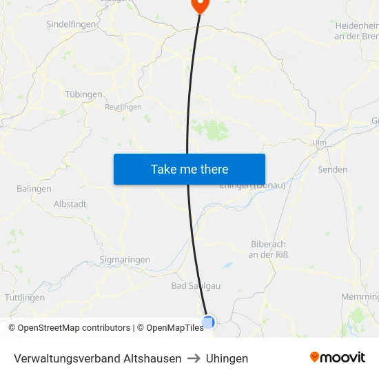 Verwaltungsverband Altshausen to Uhingen map