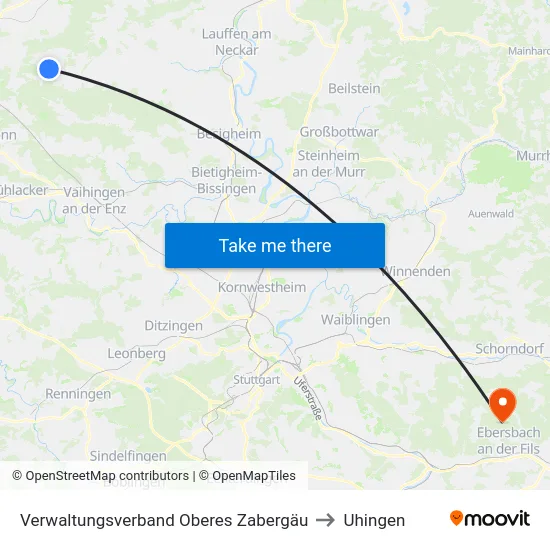 Verwaltungsverband Oberes Zabergäu to Uhingen map