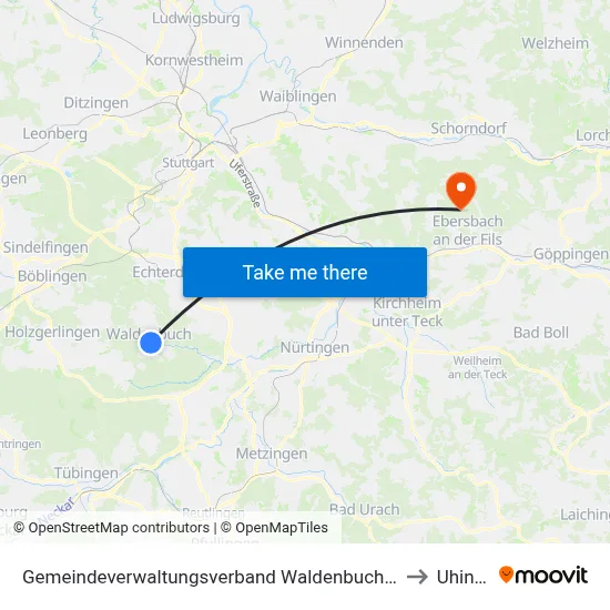 Gemeindeverwaltungsverband Waldenbuch/Steinenbronn to Uhingen map