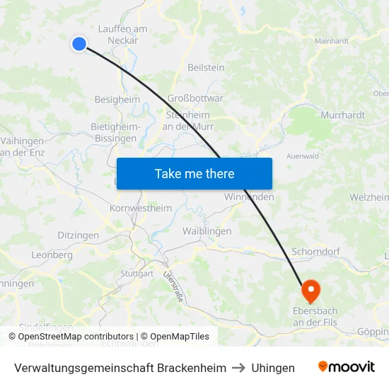 Verwaltungsgemeinschaft Brackenheim to Uhingen map