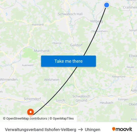 Verwaltungsverband Ilshofen-Vellberg to Uhingen map
