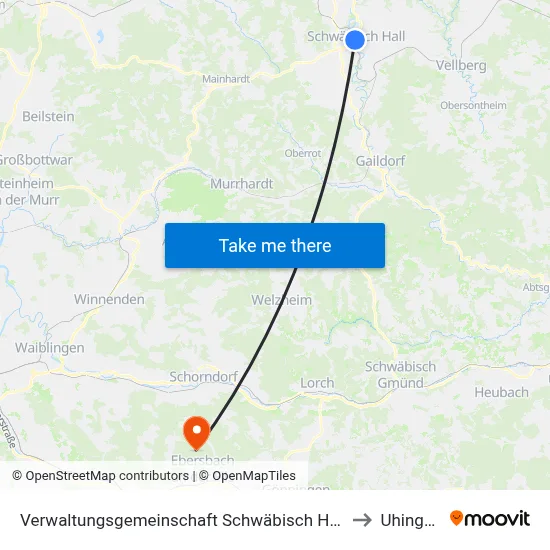 Verwaltungsgemeinschaft Schwäbisch Hall to Uhingen map