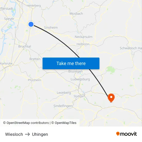 Wiesloch to Uhingen map