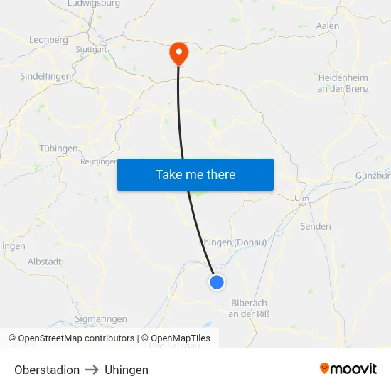 Oberstadion to Uhingen map