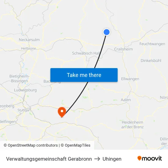Verwaltungsgemeinschaft Gerabronn to Uhingen map