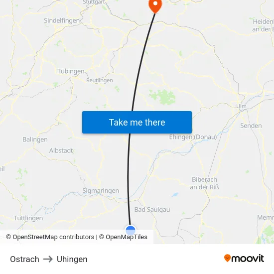 Ostrach to Uhingen map