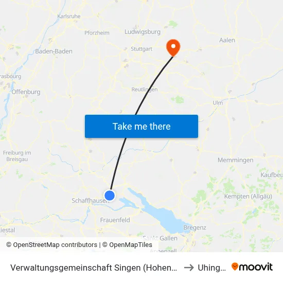 Verwaltungsgemeinschaft Singen (Hohentwiel) to Uhingen map