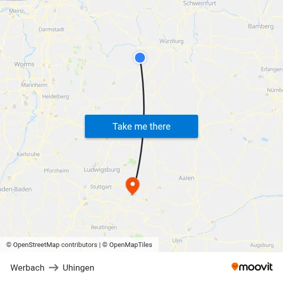 Werbach to Uhingen map