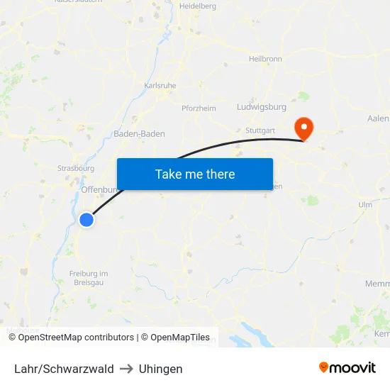 Lahr/Schwarzwald to Uhingen map