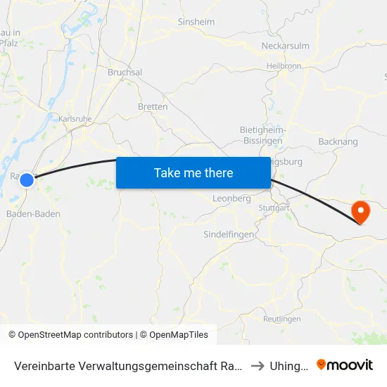Vereinbarte Verwaltungsgemeinschaft Rastatt to Uhingen map