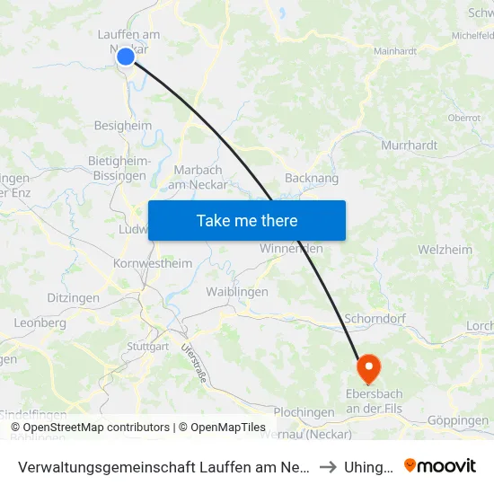 Verwaltungsgemeinschaft Lauffen am Neckar to Uhingen map