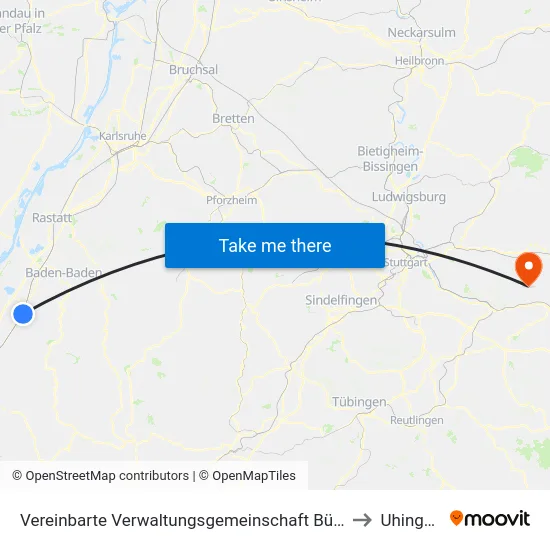 Vereinbarte Verwaltungsgemeinschaft Bühl to Uhingen map