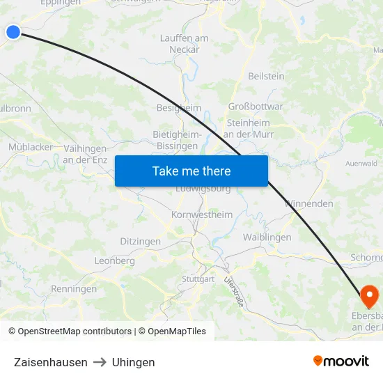 Zaisenhausen to Uhingen map