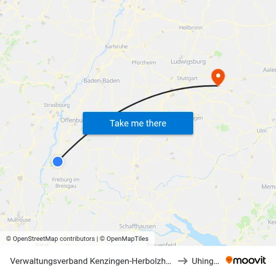 Verwaltungsverband Kenzingen-Herbolzheim to Uhingen map