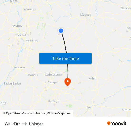 Walldürn to Uhingen map