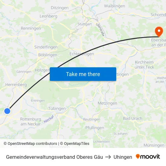 Gemeindeverwaltungsverband Oberes Gäu to Uhingen map