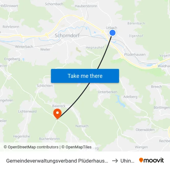 Gemeindeverwaltungsverband Plüderhausen-Urbach to Uhingen map