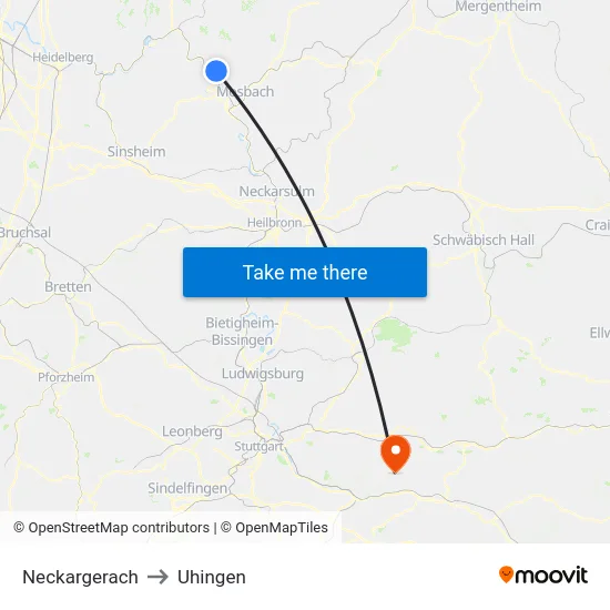 Neckargerach to Uhingen map