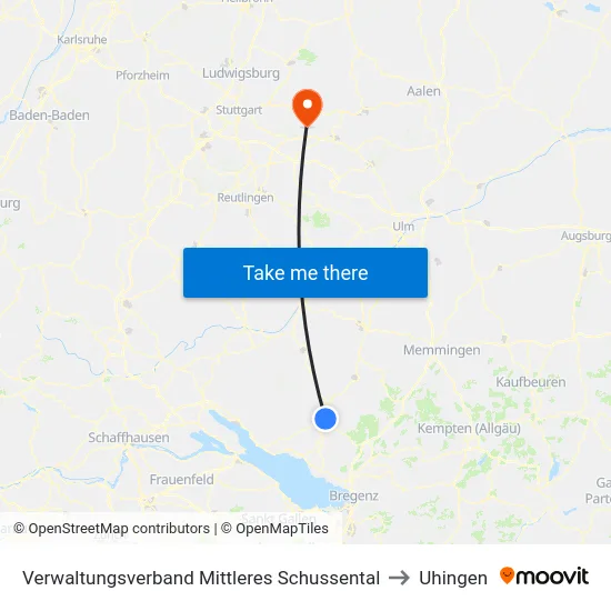 Verwaltungsverband Mittleres Schussental to Uhingen map