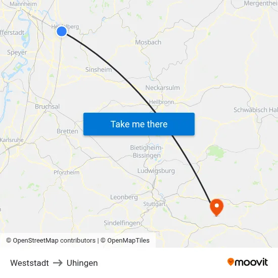 Weststadt to Uhingen map