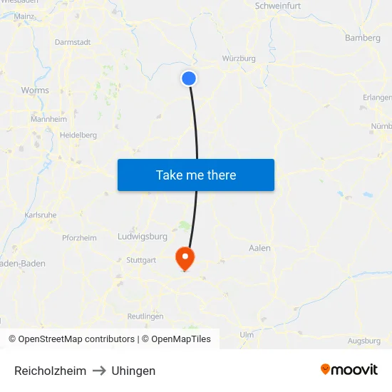 Reicholzheim to Uhingen map