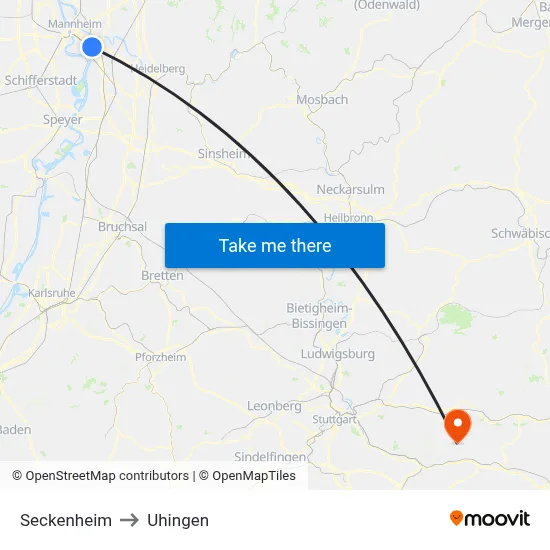 Seckenheim to Uhingen map