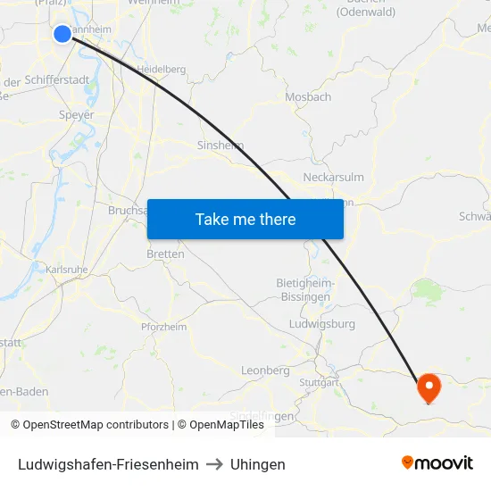 Ludwigshafen-Friesenheim to Uhingen map