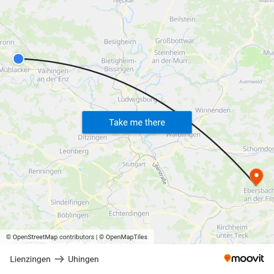 Lienzingen to Uhingen map