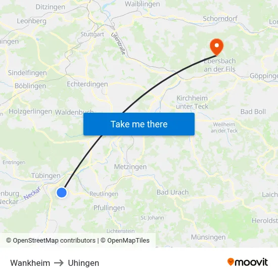 Wankheim to Uhingen map