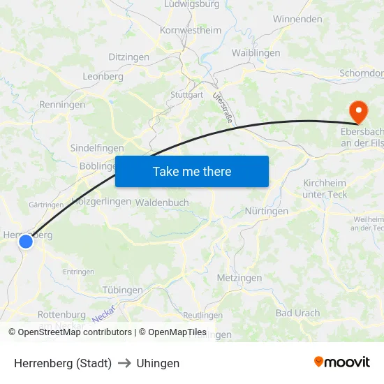 Herrenberg (Stadt) to Uhingen map