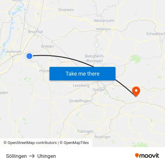 Söllingen to Uhingen map