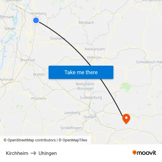 Kirchheim to Uhingen map