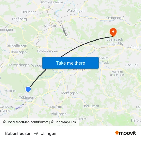 Bebenhausen to Uhingen map