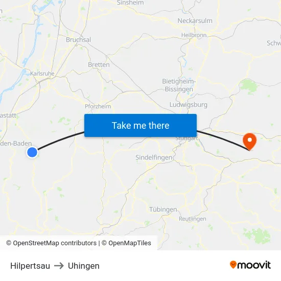 Hilpertsau to Uhingen map