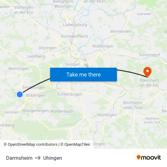 Darmsheim to Uhingen map