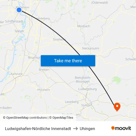 Ludwigshafen-Nördliche Innenstadt to Uhingen map
