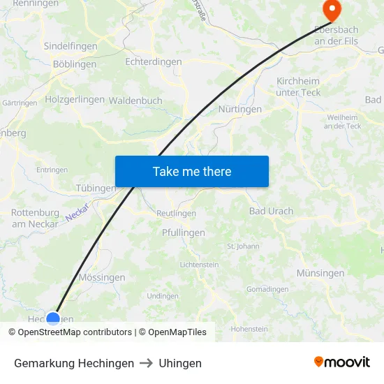 Gemarkung Hechingen to Uhingen map