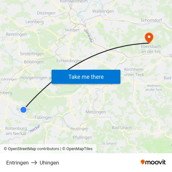 Entringen to Uhingen map