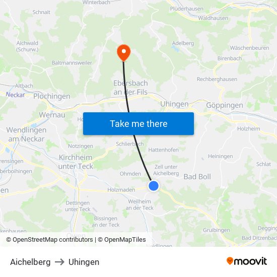 Aichelberg to Uhingen map