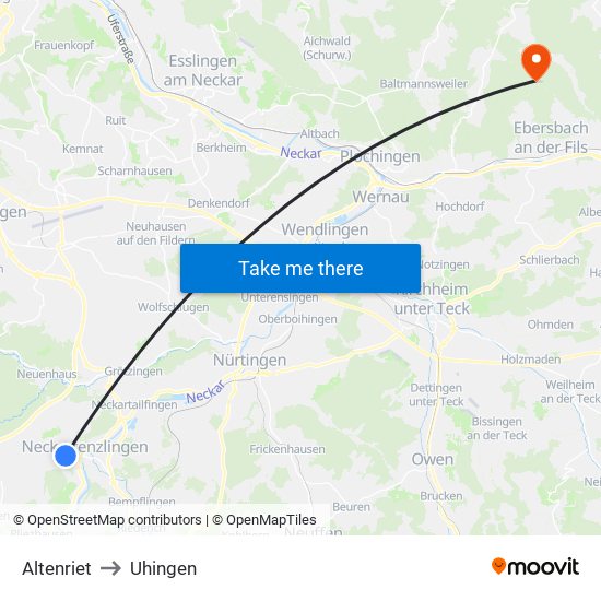 Altenriet to Uhingen map