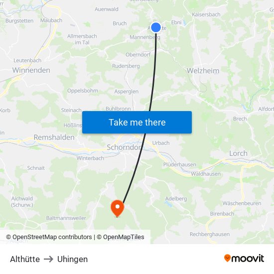 Althütte to Uhingen map