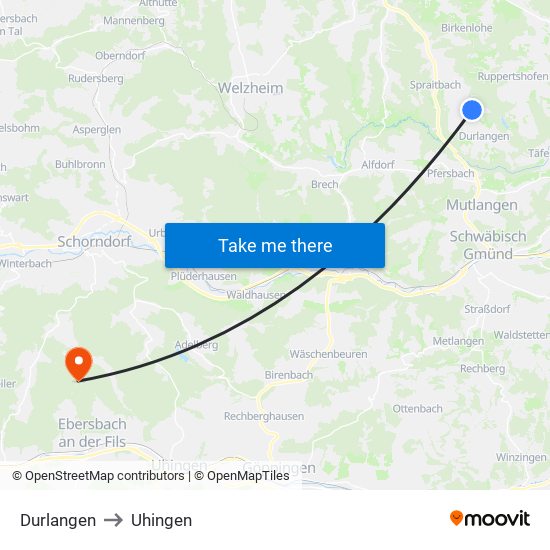 Durlangen to Uhingen map